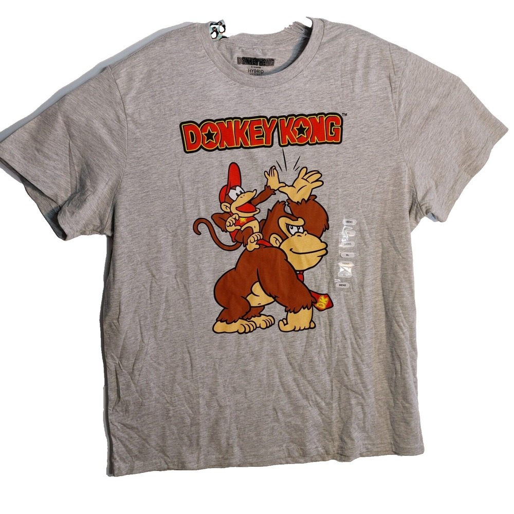 Nintendo Donkey Kong & Jr. T-Shirt Size XL Gray Short Sleeve Graphic Print Tee